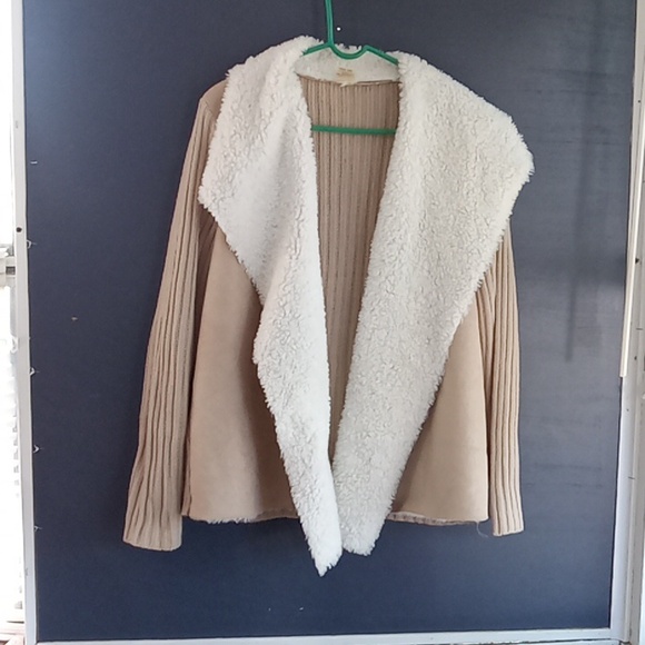 Faded Glory Sweaters - NWOT Faded Glory sweater cardigan tan with white faux sherpa colar size …